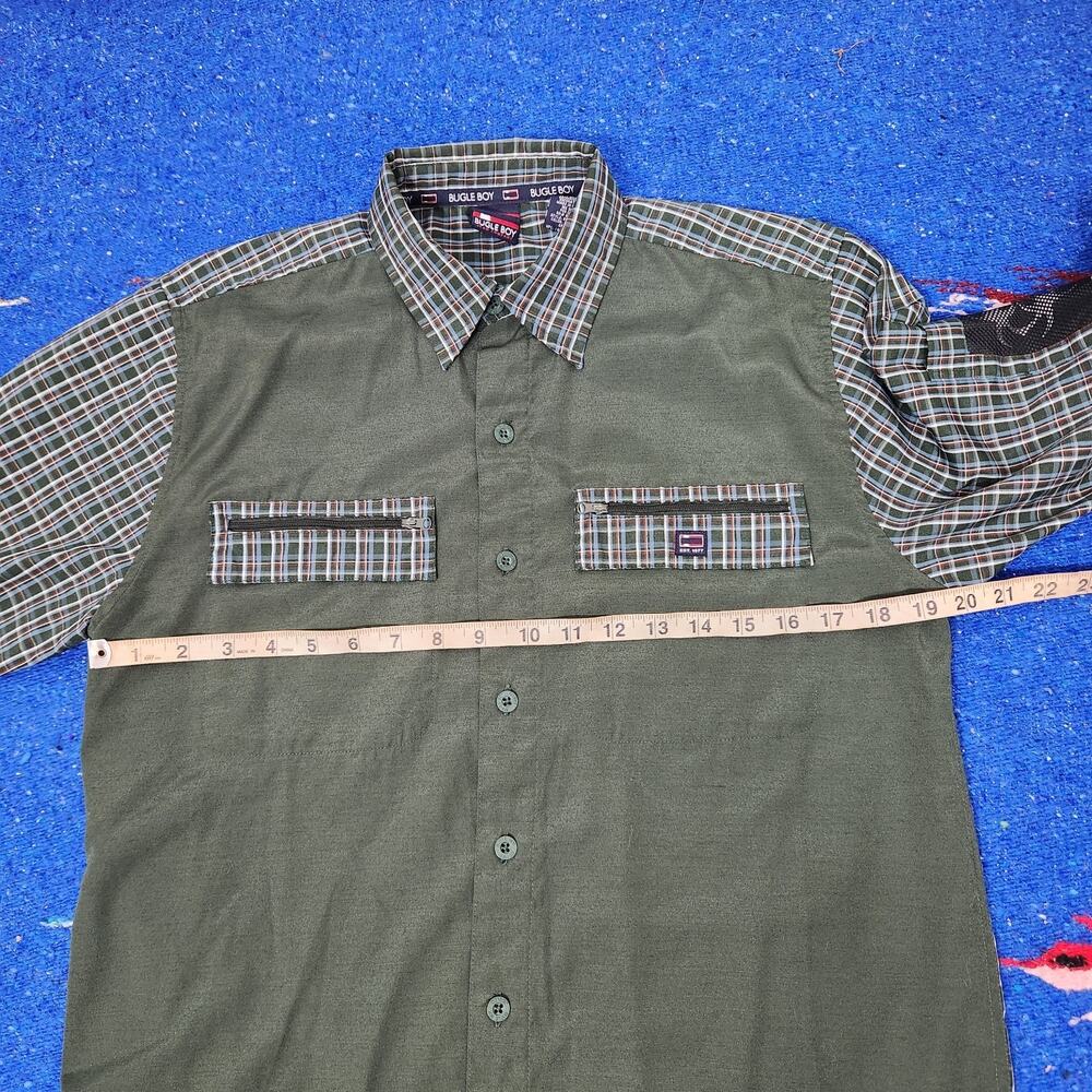 Vintage 2002 Bugle Boy Shirt Men's Size S Green Blue Plaid Sleeve Button Up Y2K - Picture 10 of 11